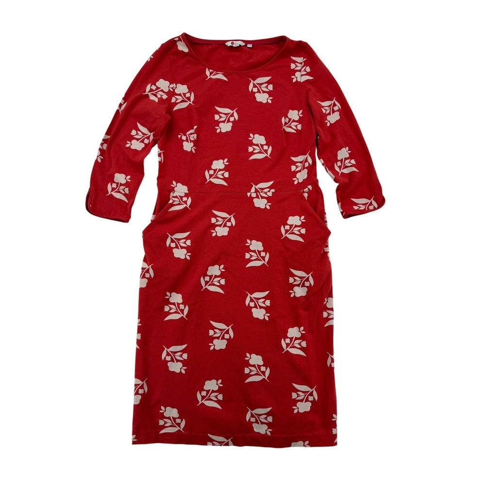 Boden Jessie Jersey Day Dress Women 10R Red Orange Excellent Floral Pockets